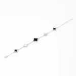 Siyah Beyaz Özel Tasarım Silver Yonca Bileklik