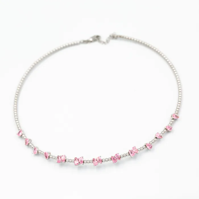 Diamond Collection Pembe Quartz Damla Taşlı VIP Choker