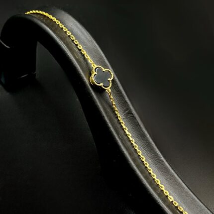 Siyah Mine Gold Mini Tekli Yonca Bileklik