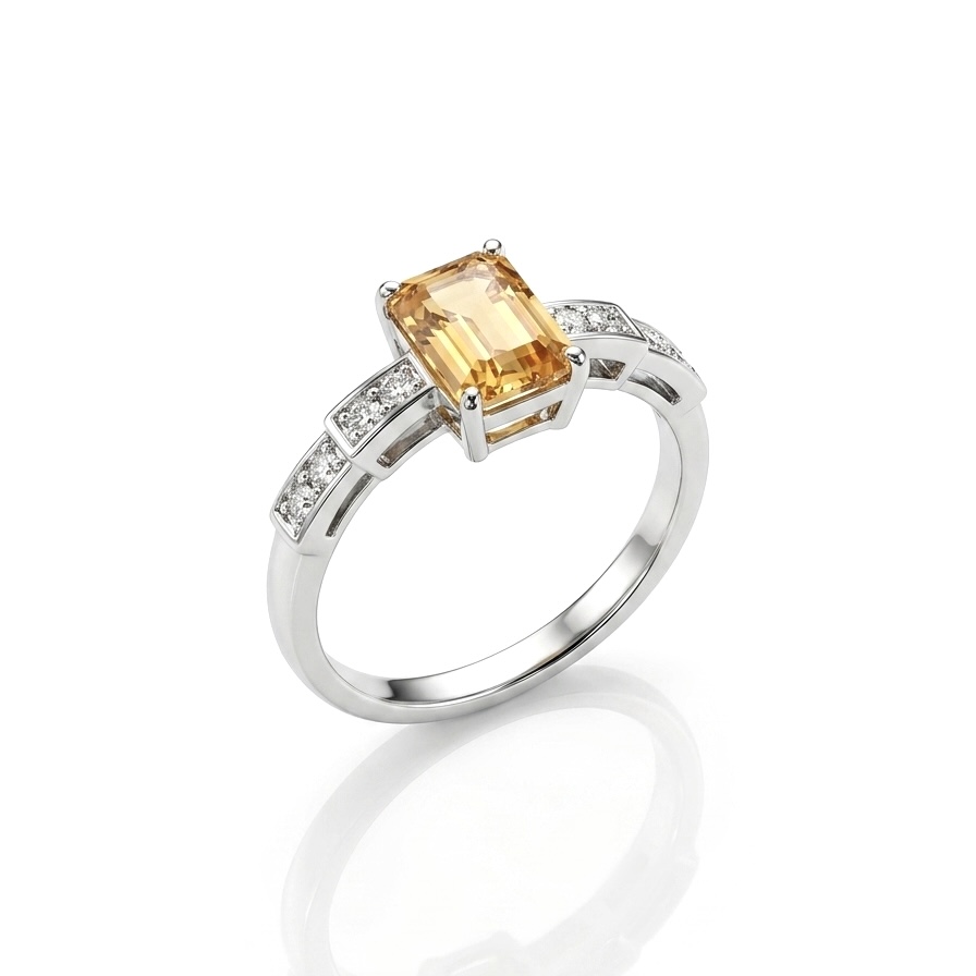 image20 Golden Topaz Baget Vip Yüzük - Görsel 1